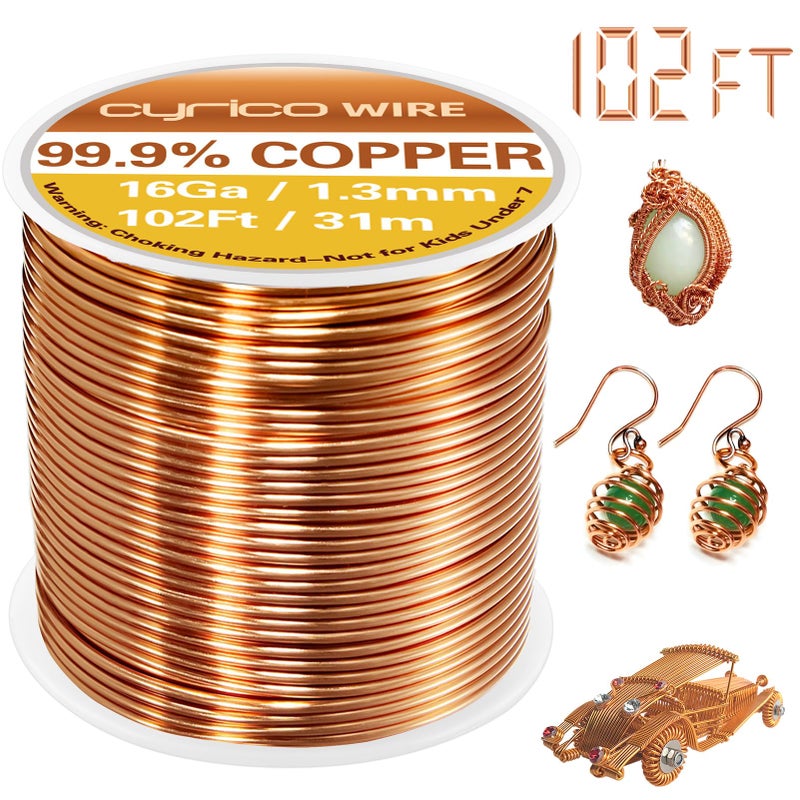 cyrico 99.9% Pure Copper Wire  16 Gauge 102 Feet Solid Copper Wire for Jewelry Making Crafts  Electroculture Gardening Antenna  Cyrico Bendable Soft Copper Wire for Plants - Image 1